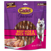 Cadet Gourmet, piel de res twist pato, empaque práctico para mantener ocupado al perro.