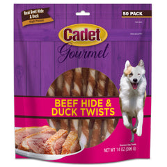 Cadet Gourmet, piel de res twist pato, empaque práctico para mantener ocupado al perro.