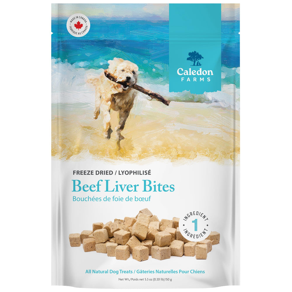Caledon Farms hígado de res liofilizado, bocaditos para perros, sabor intenso y natural.