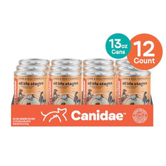 CANIDAE All Life Stages: etiqueta visible, fórmula sin maíz trigo soja para dieta equilibrada.