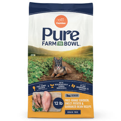 CANIDAE Pure Farm to Bowl con pollo de corral, bolsa visible, apoya el mantenimiento muscular en perros senior.