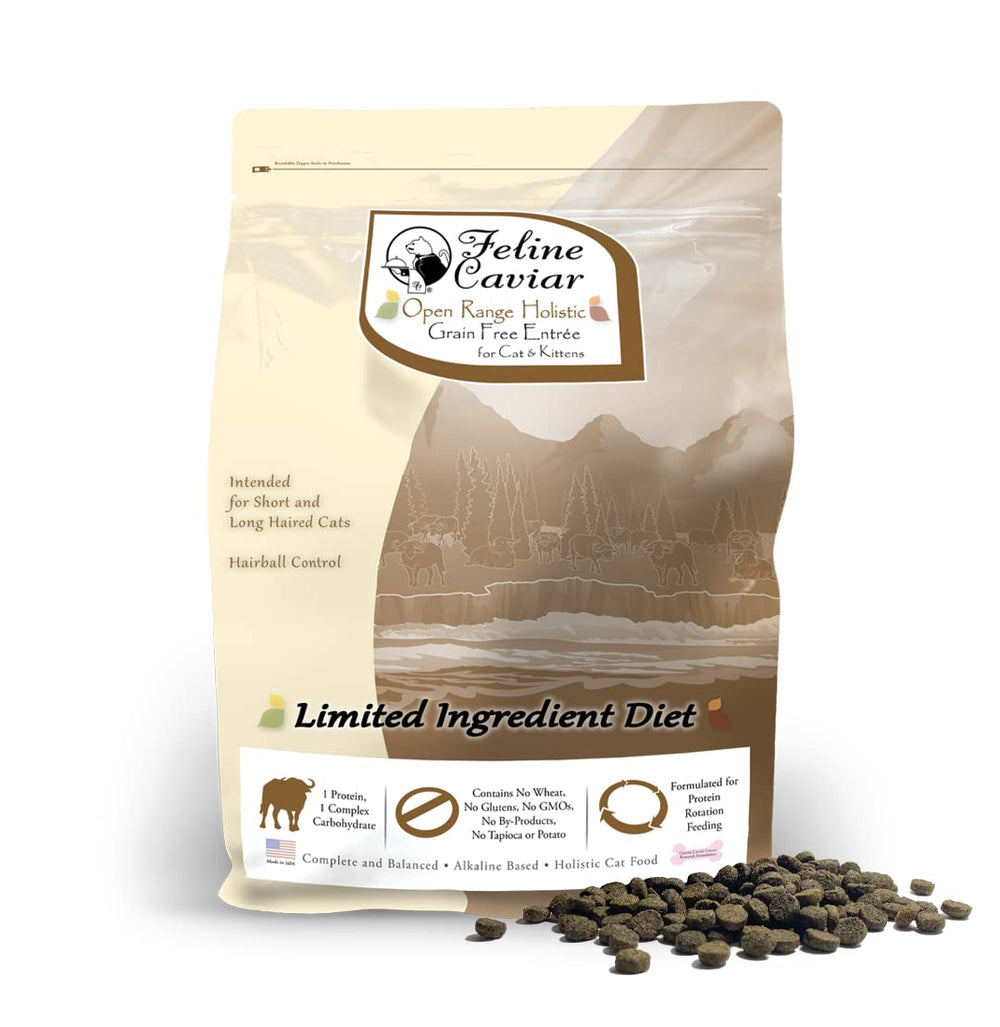 Canine Caviar Feline Caviar búfalo y garbanzo, apoyo a dietas sin granos para gatos.