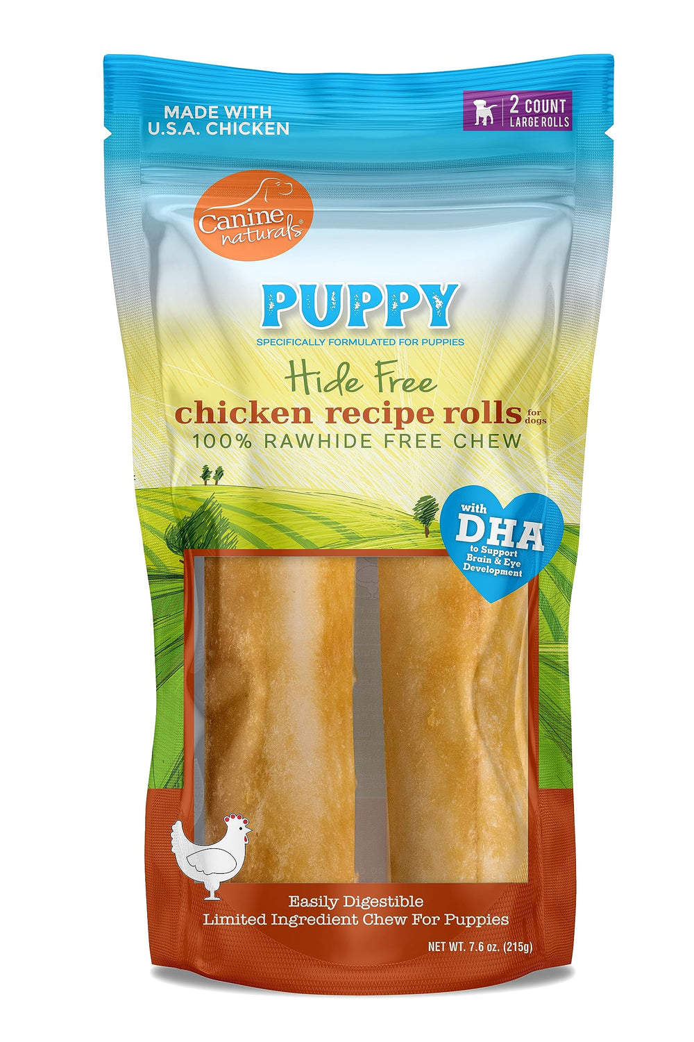Canine Naturals: rollos de 7 pulgadas para cachorros con pollo de EE. UU., masticación prolongada.