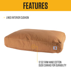 Carhartt cama para perros, vista lateral, acabado resistente para perros activos.