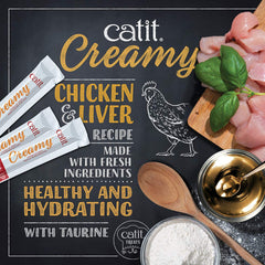 Catit premio cremoso servido en cuenco para gato.