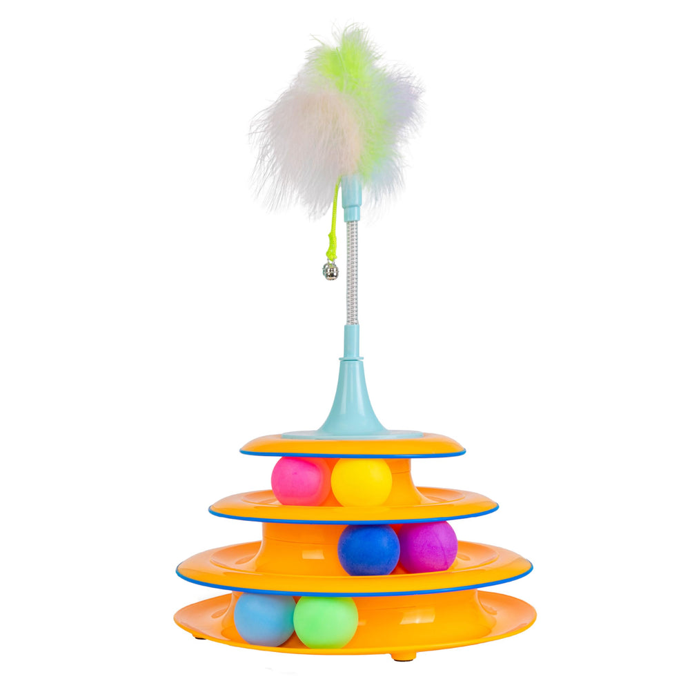 Catstages 2-en-1 Spring Teaser: bola interactiva con plumas y cascabeles para jugar