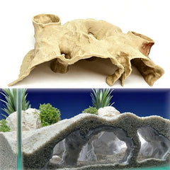 Caverna submarina 3D con entrada doble, refugio seguro para peces tímidos.