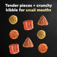 Cesar kibble crujiente y trozos tiernos para perros pequeños, experiencia de alimentación agradable.