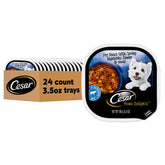 Cesar Home Delights con asado de res y verduras en salsa, porción individual para perro adulto.