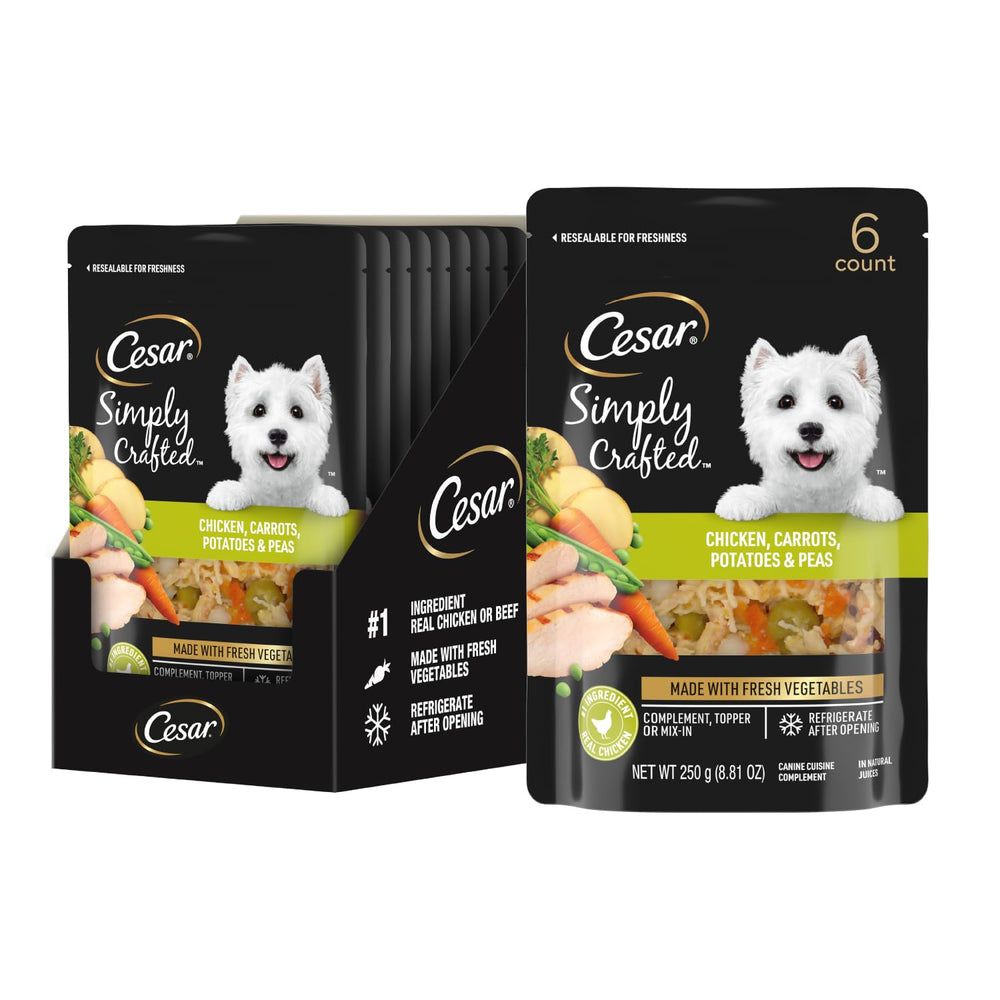 Cesar Simply Crafted Pollo con zanahorias y guisantes, complemento sabroso para perros
