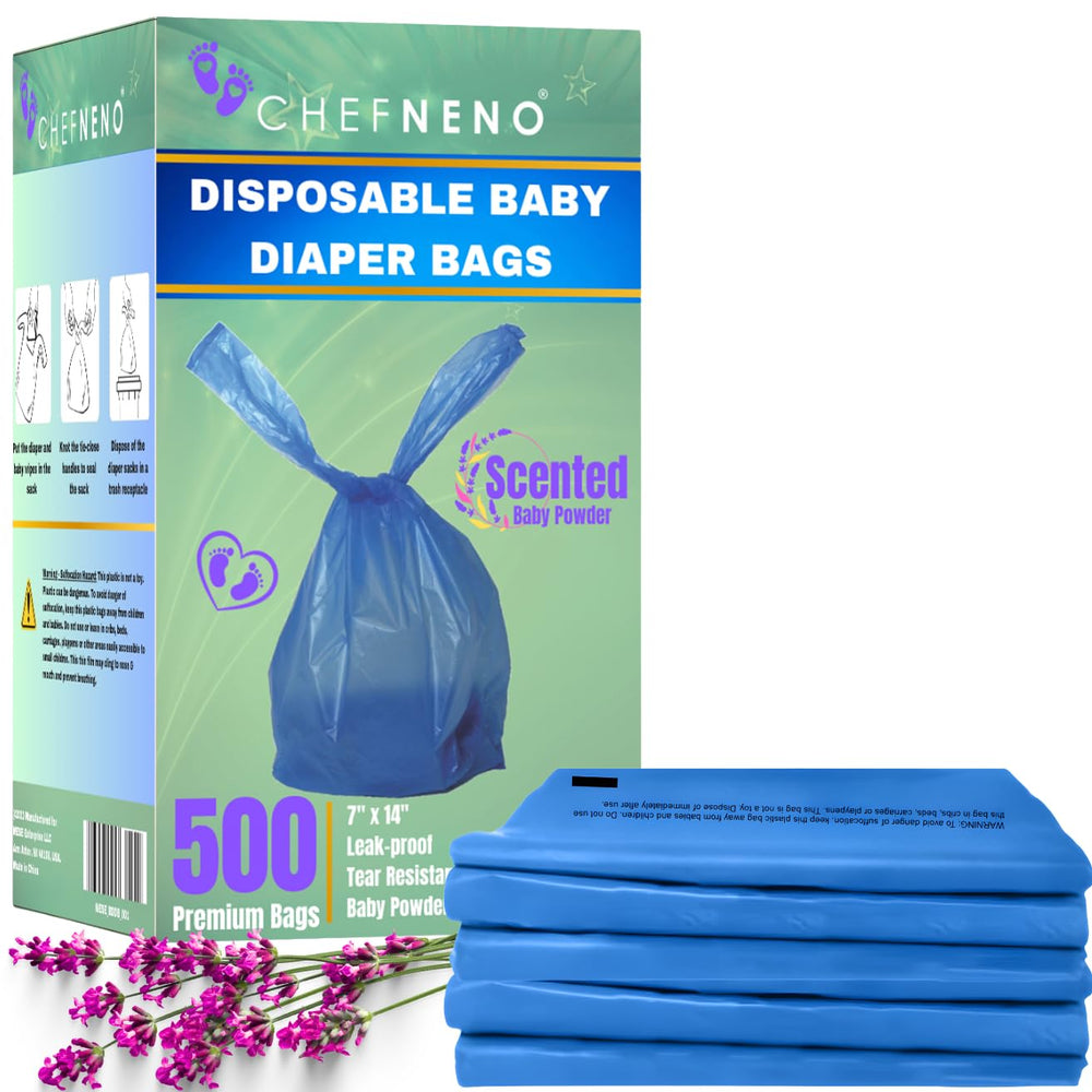 Bolsas CHEFNENO para pañales, 500 unidades, color azul, resistentes para cambios limpios