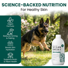 Chew + Heal Labs vertido de aceite de alga, fuente de EPA y DHA para perros.