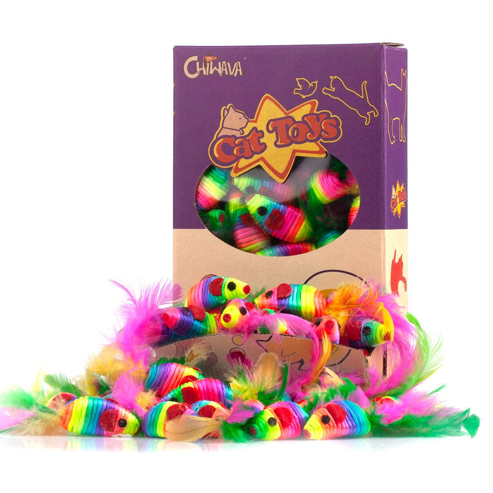 CHIWAVA ratón de cuerda arcoíris con plumas para juego activo.