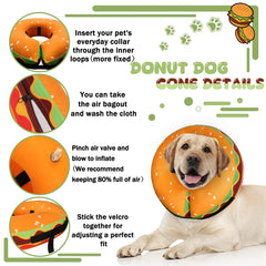Cneo collar anillo inflable dona tras cirugía; facilita comer y dormir con protección.