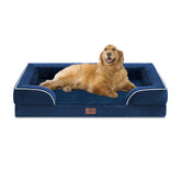 Cama Comfort Expression XL azul marino, vista frontal, seguridad y confort para perros grandes.