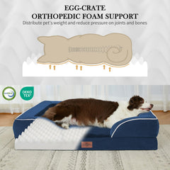 Cama Comfort Expression XL azul marino, vista lateral, soporte estable para mascota.