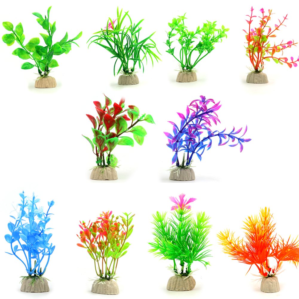 COMSUN plantas artificiales para acuario, paquete de 10, decoración versátil y sin mantenimiento.