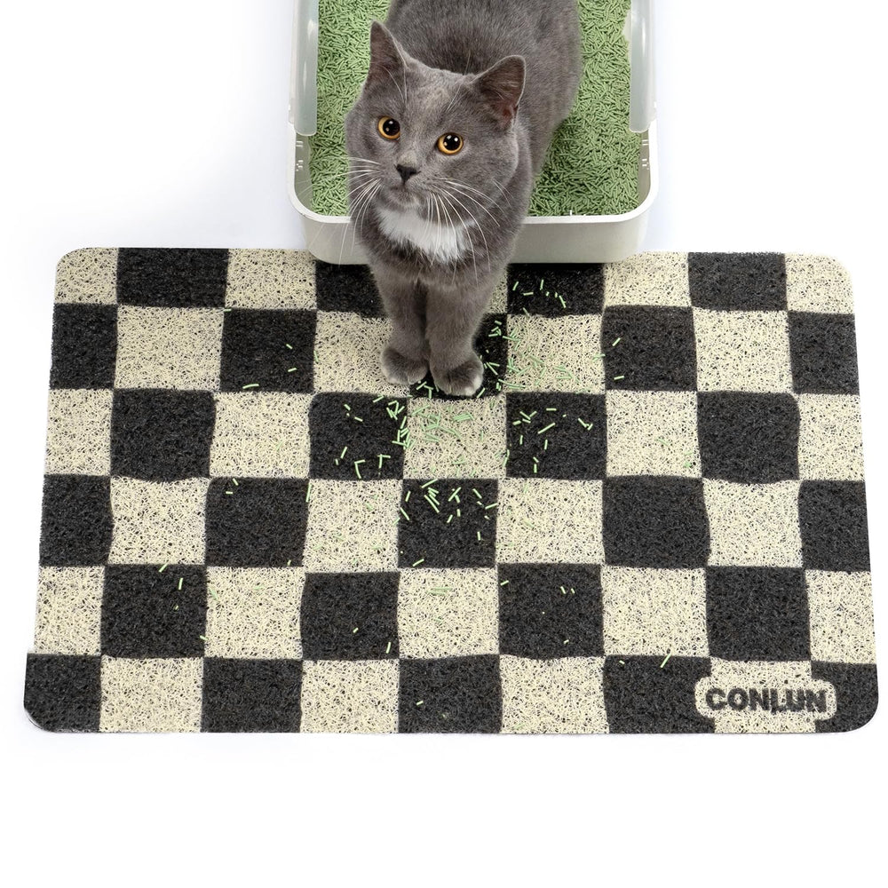 Conlun almohadilla para arena de gato con diseño ajedrez atrapa arena y evita desorden.