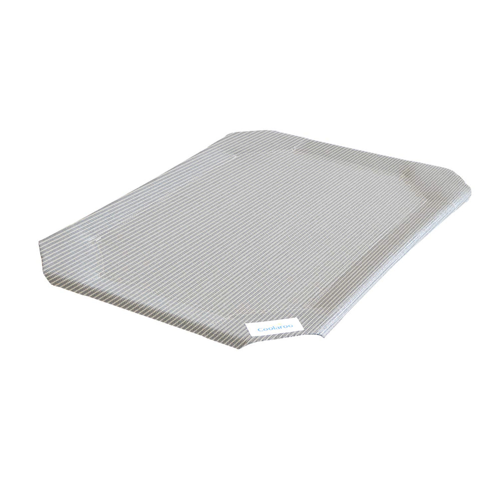 Funda original Coolaroo para cama de mascota gris grande, vista frontal, ofrece agradable frescura.