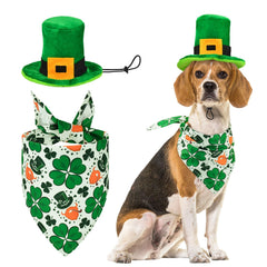 CooShou bandana triangular verde con tréboles: accesorio festivo para fotos adorables en casa.