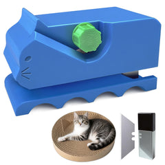 Cortador de cartón para gatos portátil azul, ideal para rascadores caseros.