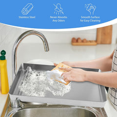 Cosparx bandeja inoxidable facilita la limpieza: enjuague y uso inmediato.