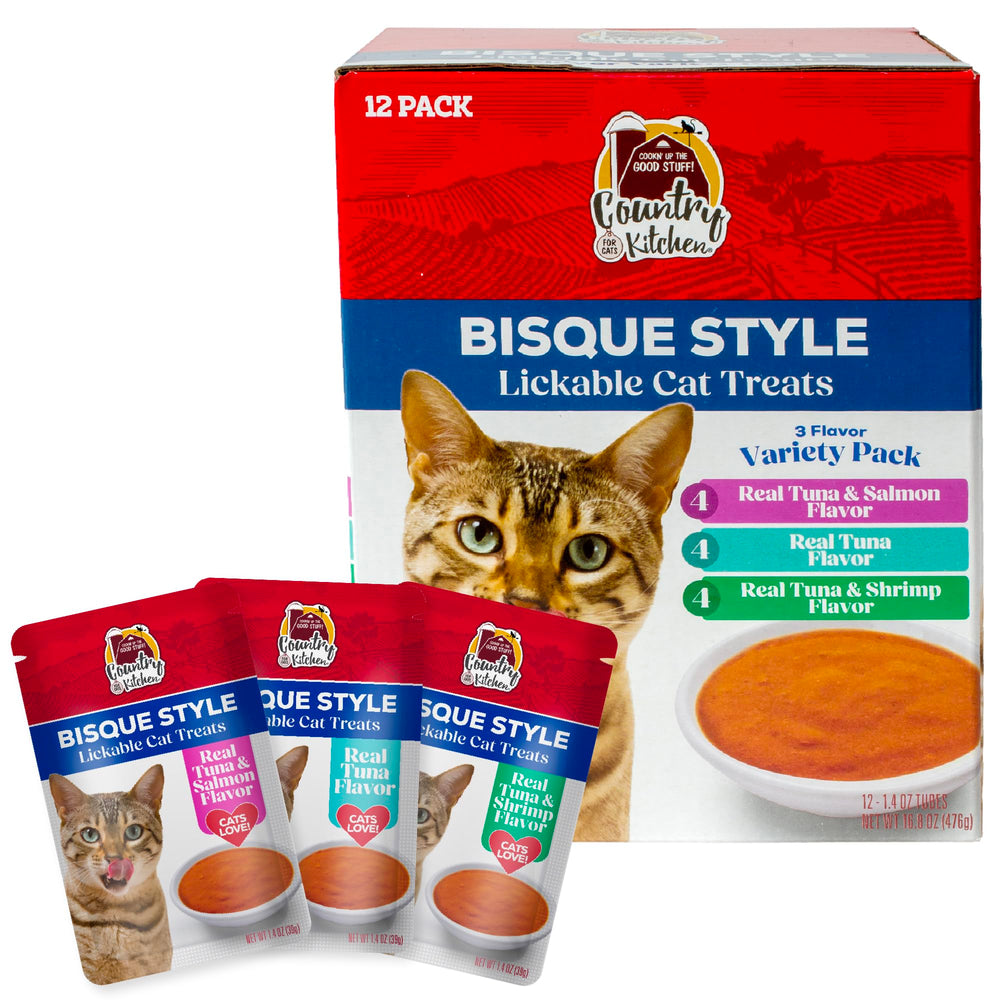 Country Kitchen Bisque para gatos, tubo de atún y salmón para lamidos sabrosos