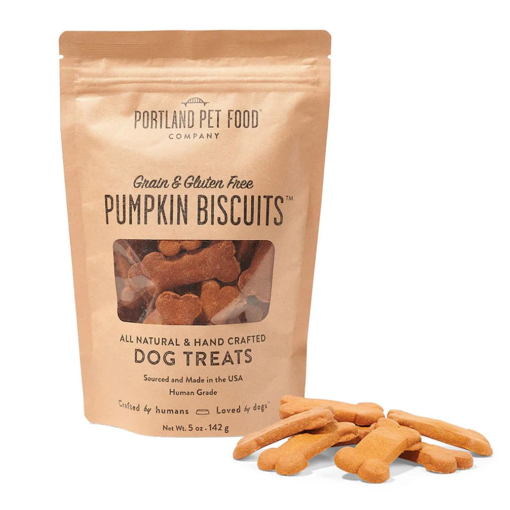 Portland Pet Food Company galletas de calabaza en empaque visible, snack saludable para perros