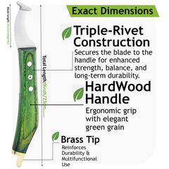 Mango de madera verde, agarre ergonómico