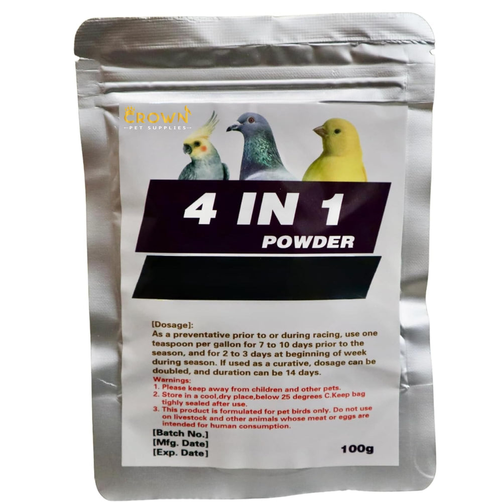 Crown Pet Supplies 4 en 1 polvo en botella para aves, mezcla fácil en agua.