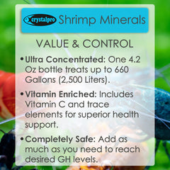 Crystalpro Shrimp Minerals ayuda a estabilizar parámetros del agua para invertebrados.