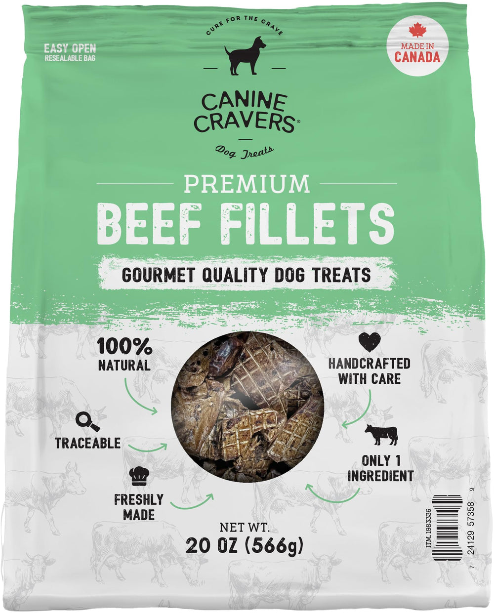 Cure for the Crave Canine Cravers filetes de res 20 onzas en empaque práctico.