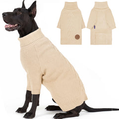 cyeollo 4XL suéter para perro con cuello tortuga beige, abriga en días fríos