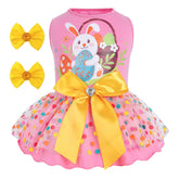 Robe cyeollo pour chien avec imprimé lapin et œuf, idéale pour les photos de Pâques.
