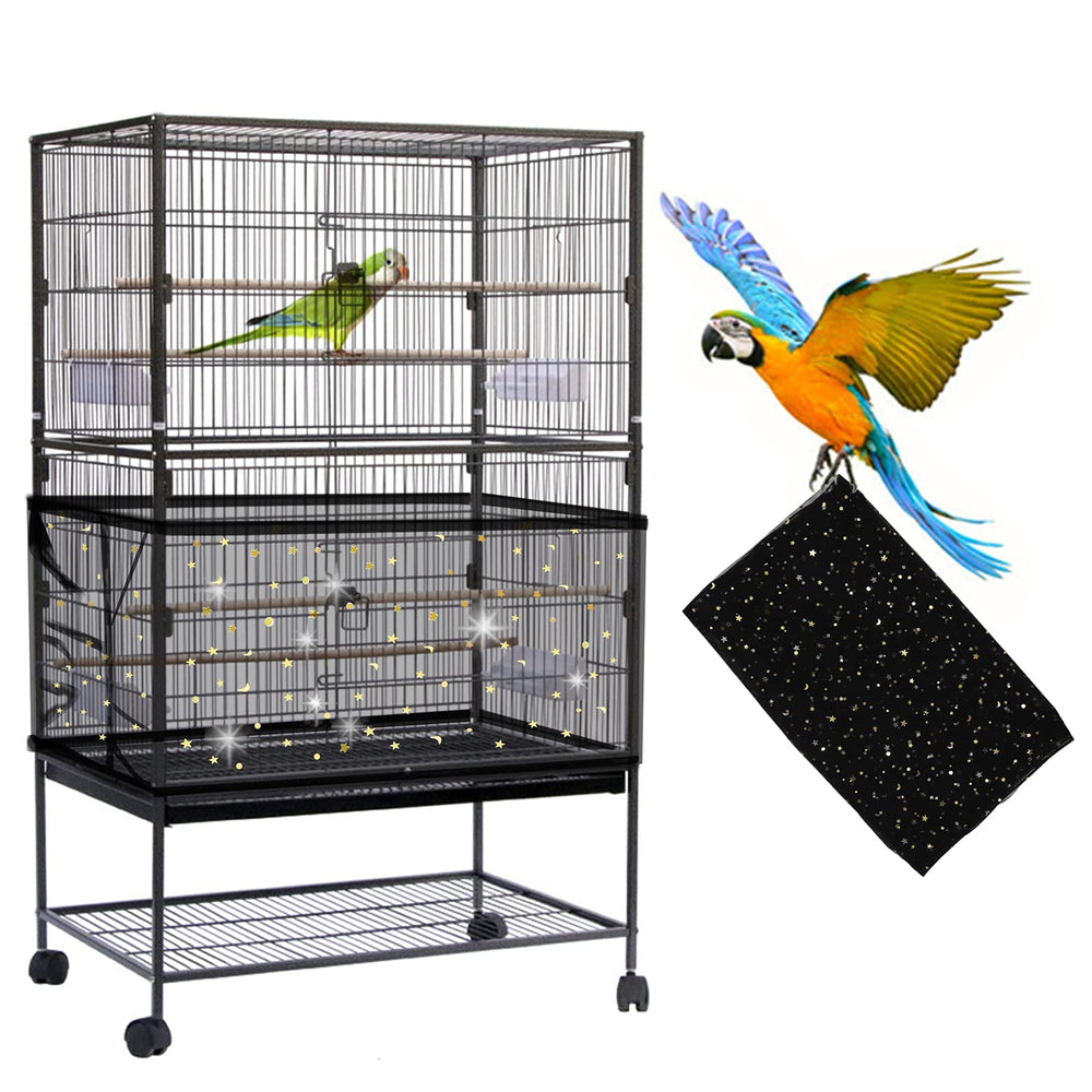 Daoeny cache-cage noir avec sequins étoiles et lune, pour cage élégante.