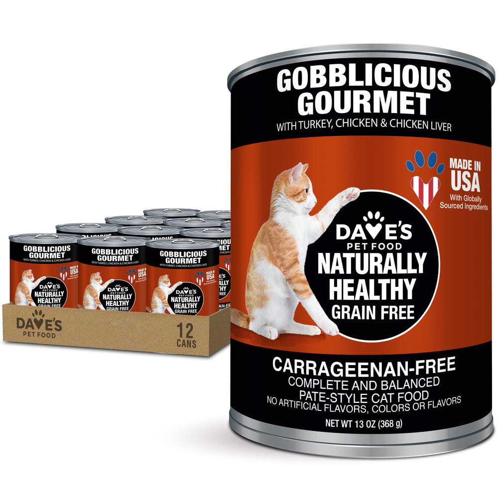 Dave's Pet Food Gato Pate sin Granos, lata abierta para degustación diaria.
