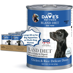 Dave's Pet Food – lata 22 oz, dieta suave de pollo y arroz para estómago sensible.