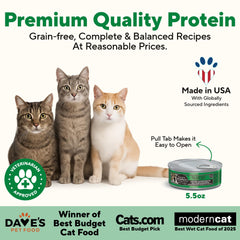 Dave's Pet Food paté de hígado de pollo, sabor rico para gatos selectos.