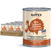 Dave's Pet Food lata humeda 95% pavo y pollo para perros con estómagos sensibles.