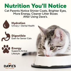 Dave's Pet Food Pate para gatos, etiqueta indica fabricación en EE. UU.