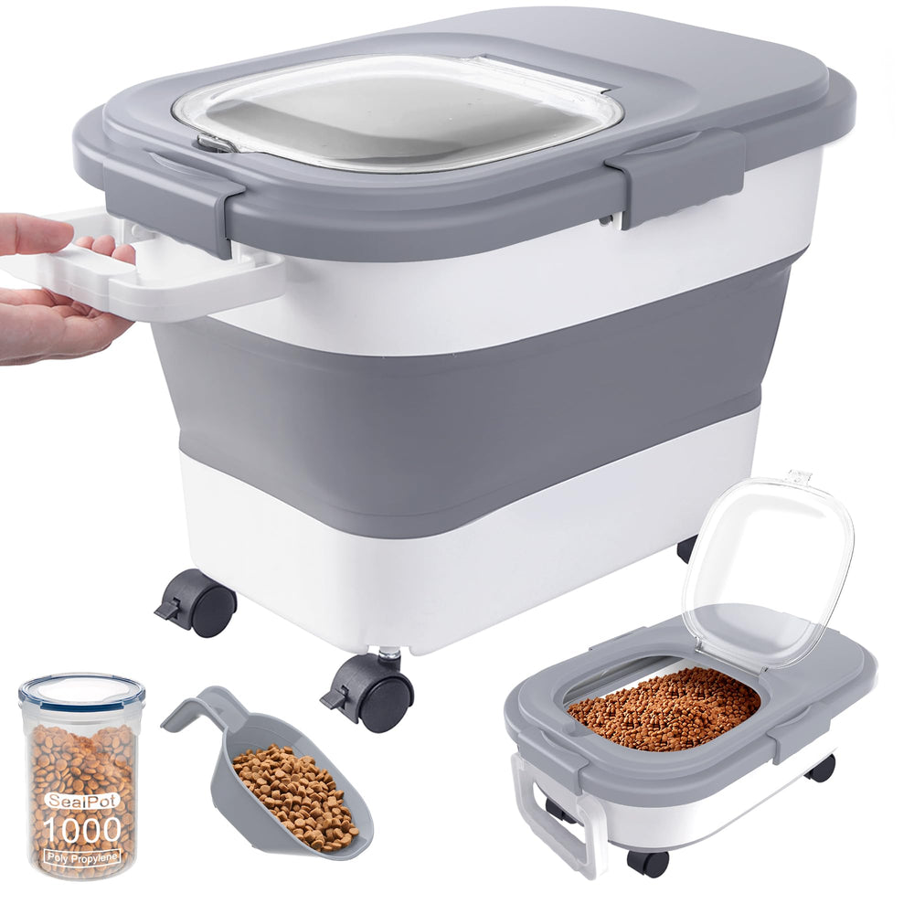 DDMOMMY Contenedor de alimento para mascotas de 23 lb con tapa hermética mantiene frescura.