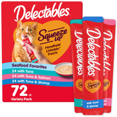 Delectables Squeeze Up con atún cremoso, ideal para premiar e hidratar.