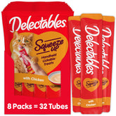 Delectables Squeeze Up: puré cremoso en tubo para premiar y apoyar la hidratación del gato.