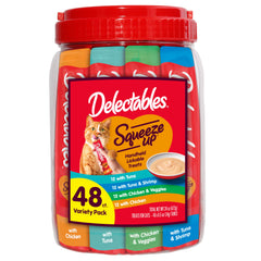 Delectables Squeeze Up variedad de tubitos para premiar fácilmente y aumentar la hidratación del gato.