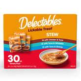 Delectables Stew pack variedad para gatos adultos, ideal como topper sabroso.