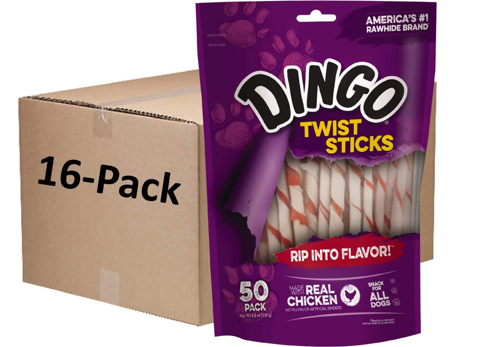 Palitos Torcidos Dingo: presentación en caja 800-unidades, snack para perros.