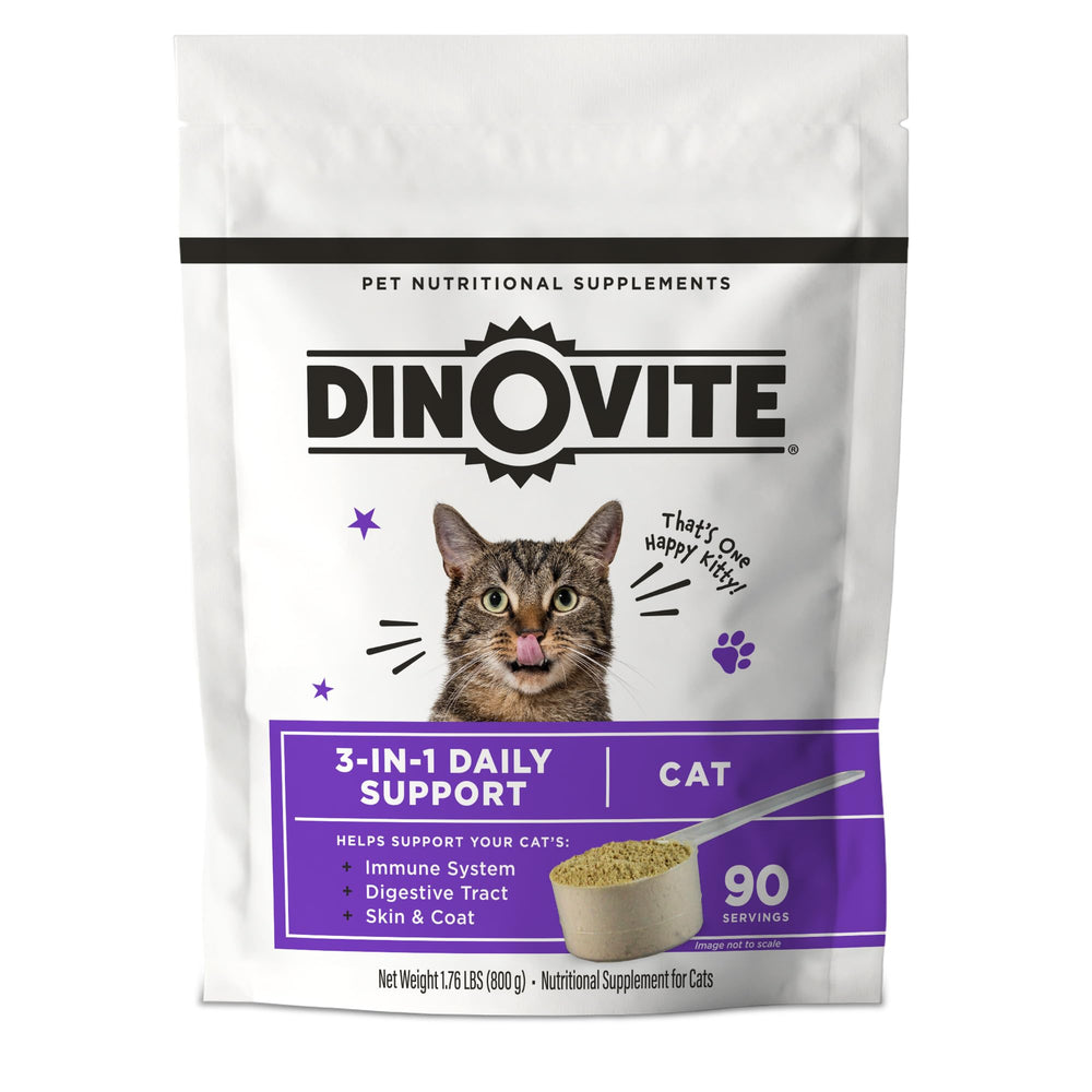 Dinovite para gatos en bote, fórmula avanzada para apoyo inmune y digestivo.