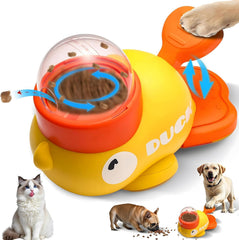 Dispensador de recompensas para perros forma pato; juego interactivo que estimula la concentración.