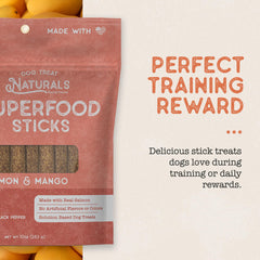 Dog Treat Naturals bâtonnet saumon mangue, encas pratique et équilibré au quotidien.