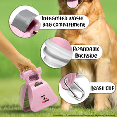 DogBuddy diseño ergonómico rosa, limpieza cómoda durante caminatas.